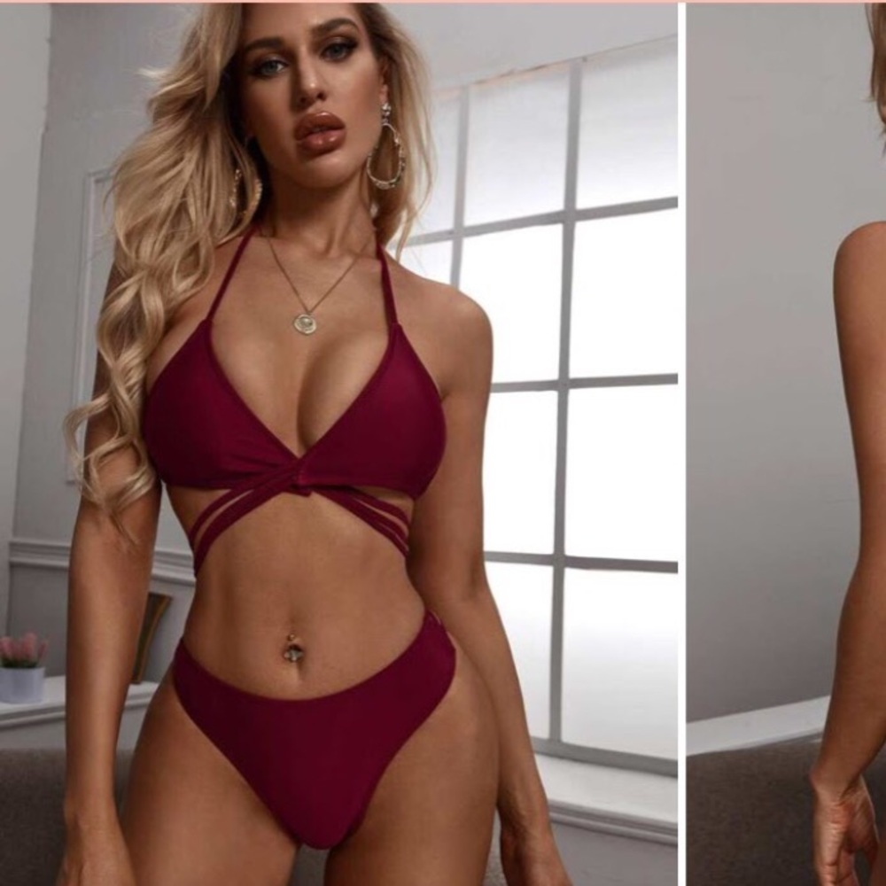 4/$25 Shein maroon strappy criss cross bikini set